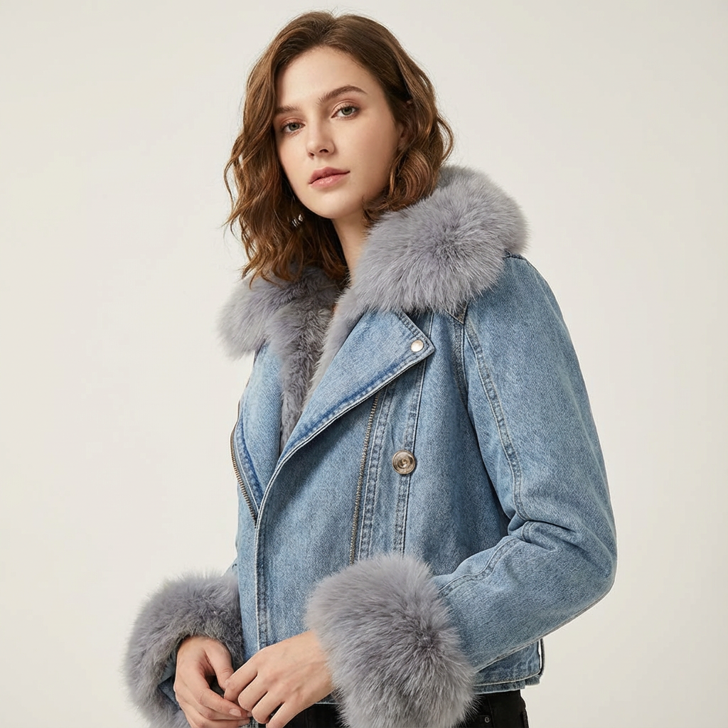 Dames Denim Jas met Vossenbontkraag
