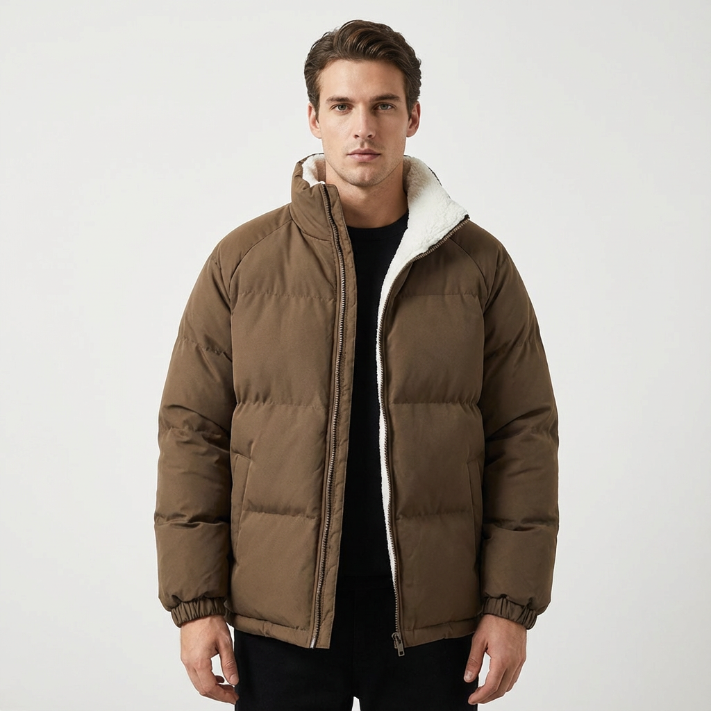 Heren Pufferjas Fleecevoering Met Hoge Kraag