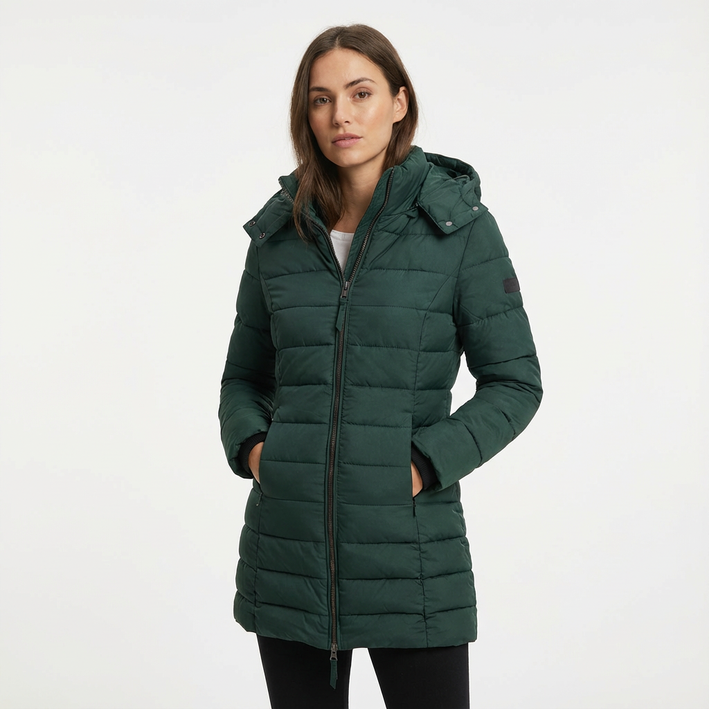 Dames Lange Pufferjas Met Capuchon