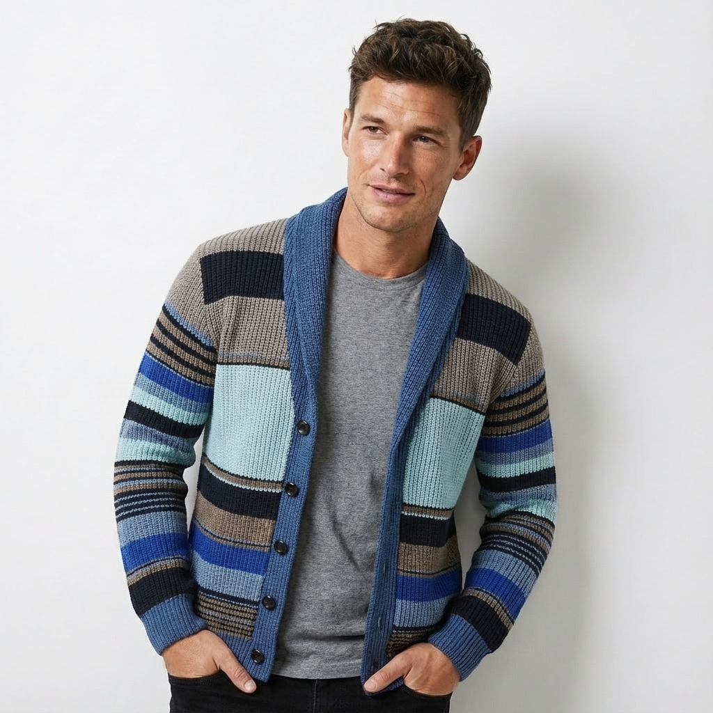 Heren Gebreid Vest Colorblock | Knoopsluiting