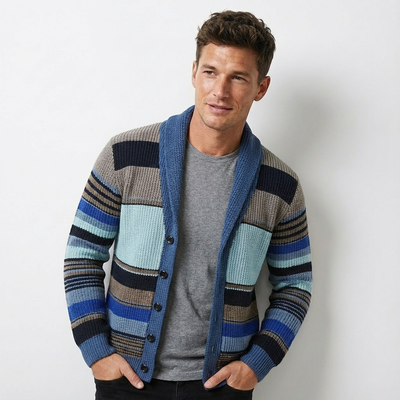 Heren Gebreid Vest Colorblock | Knoopsluiting