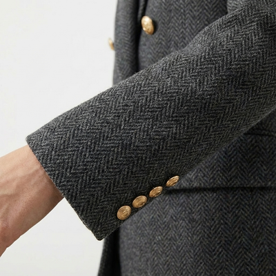 Dames Tweed Mantel Dubbelrijig Met Ceintuur