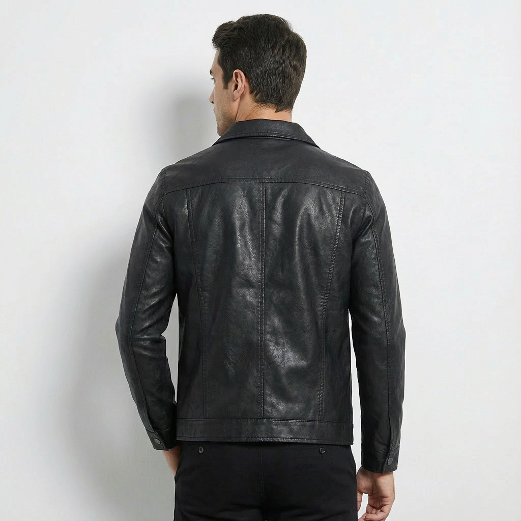 Heren Leren Bikerjack Zwart | Ritssluiting