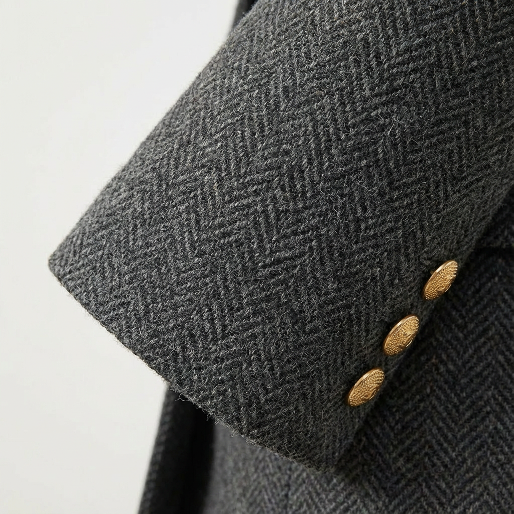 Dames Tweed Mantel Dubbelrijig Met Ceintuur