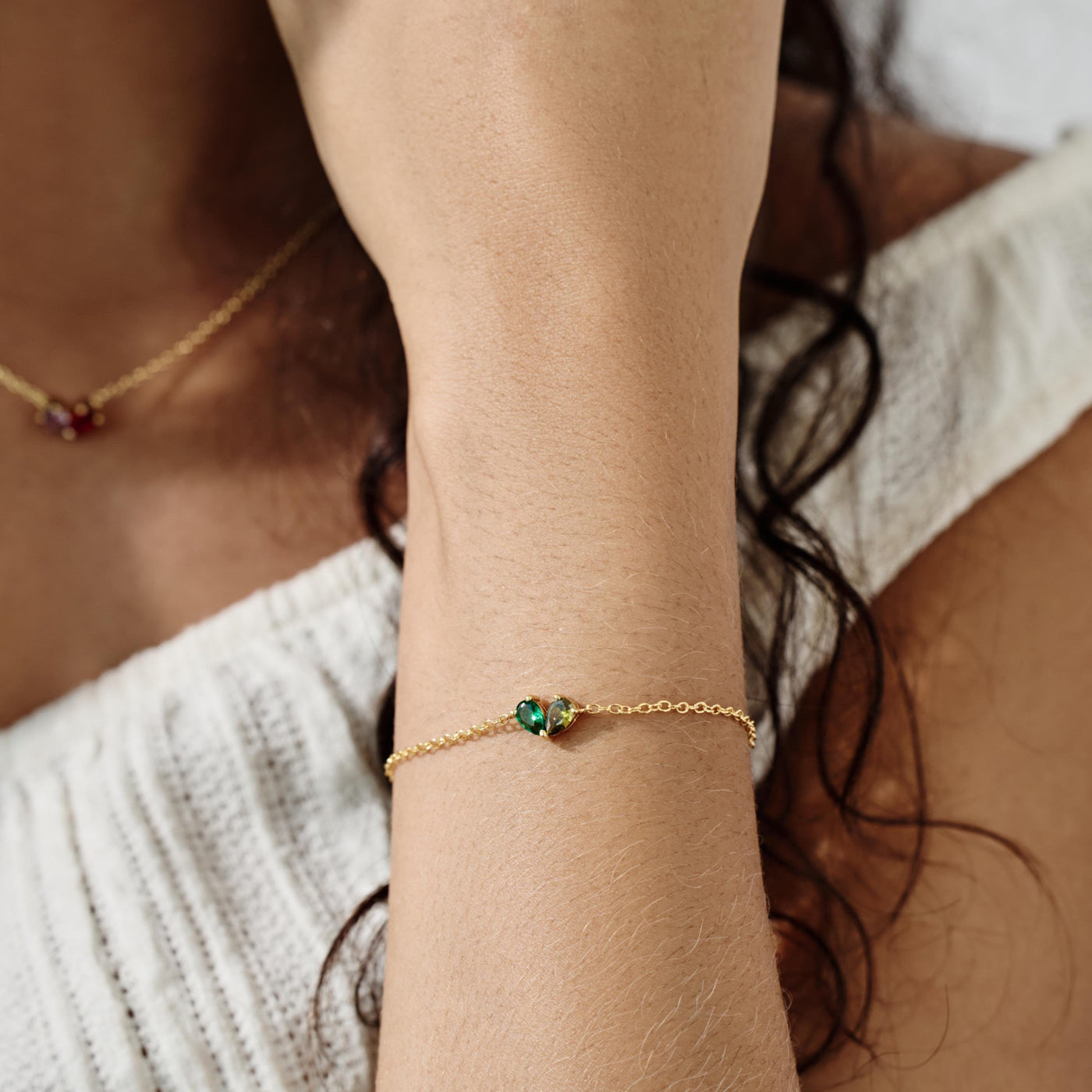 Moeder-Dochter Hart Geboortestenen Armband