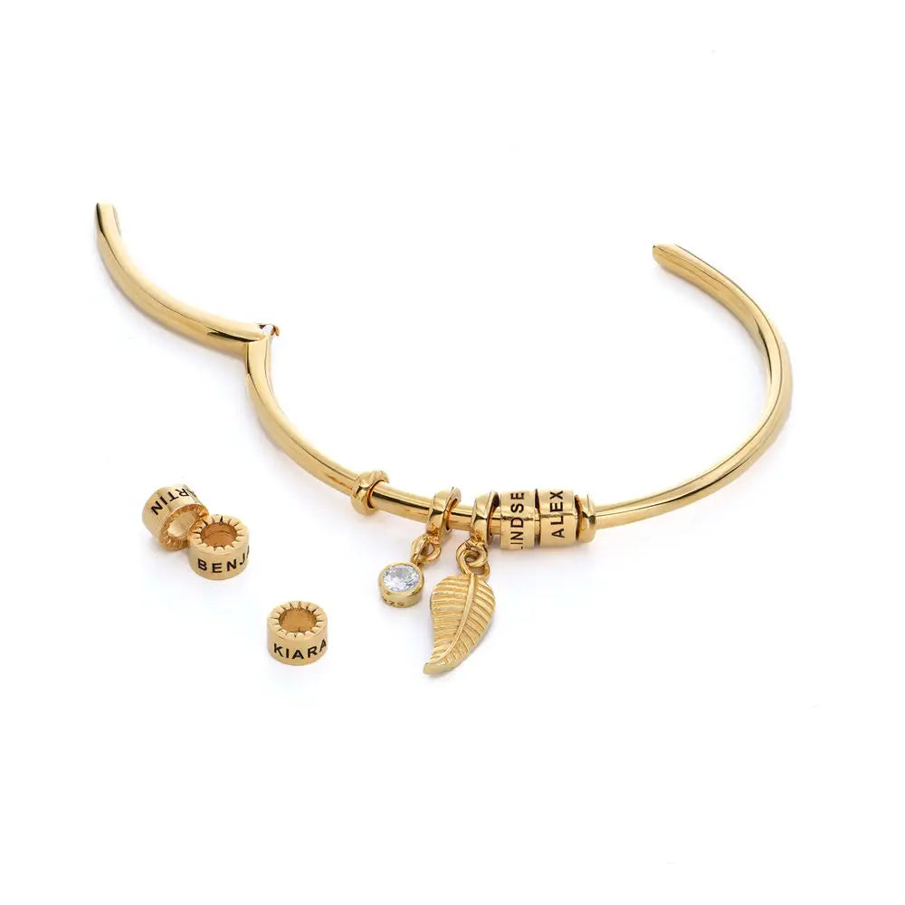 Geboortesteen Blad Namen Cuff Armband