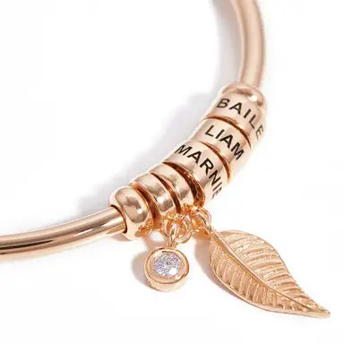Geboortesteen Blad Namen Cuff Armband