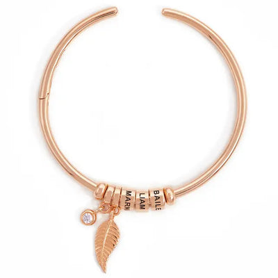 Geboortesteen Blad Namen Cuff Armband