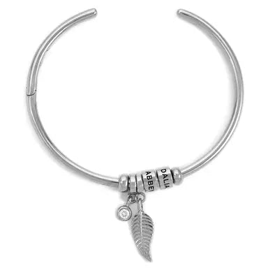 Geboortesteen Blad Namen Cuff Armband