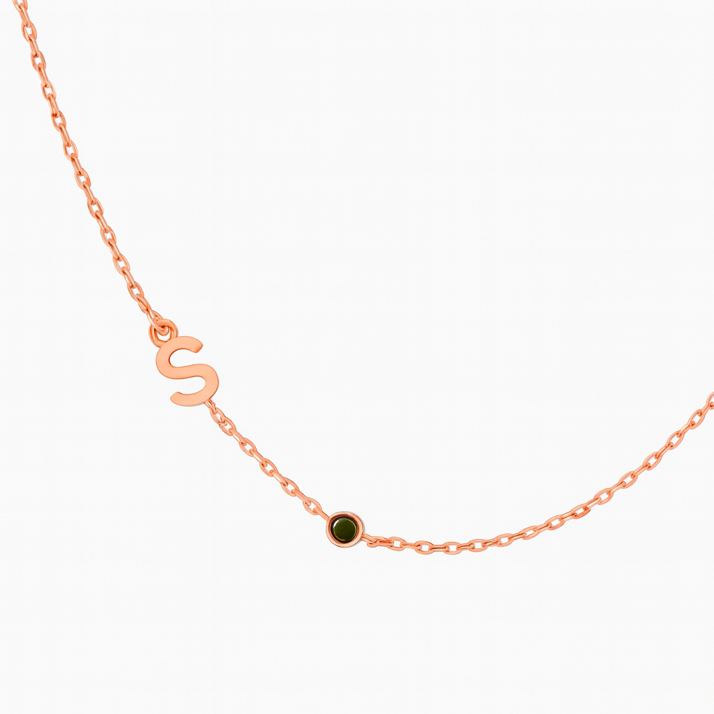Dames Gepersonaliseerde Sideways Initiaal Geboortesteen Ketting