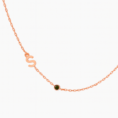 Dames Gepersonaliseerde Sideways Initiaal Geboortesteen Ketting