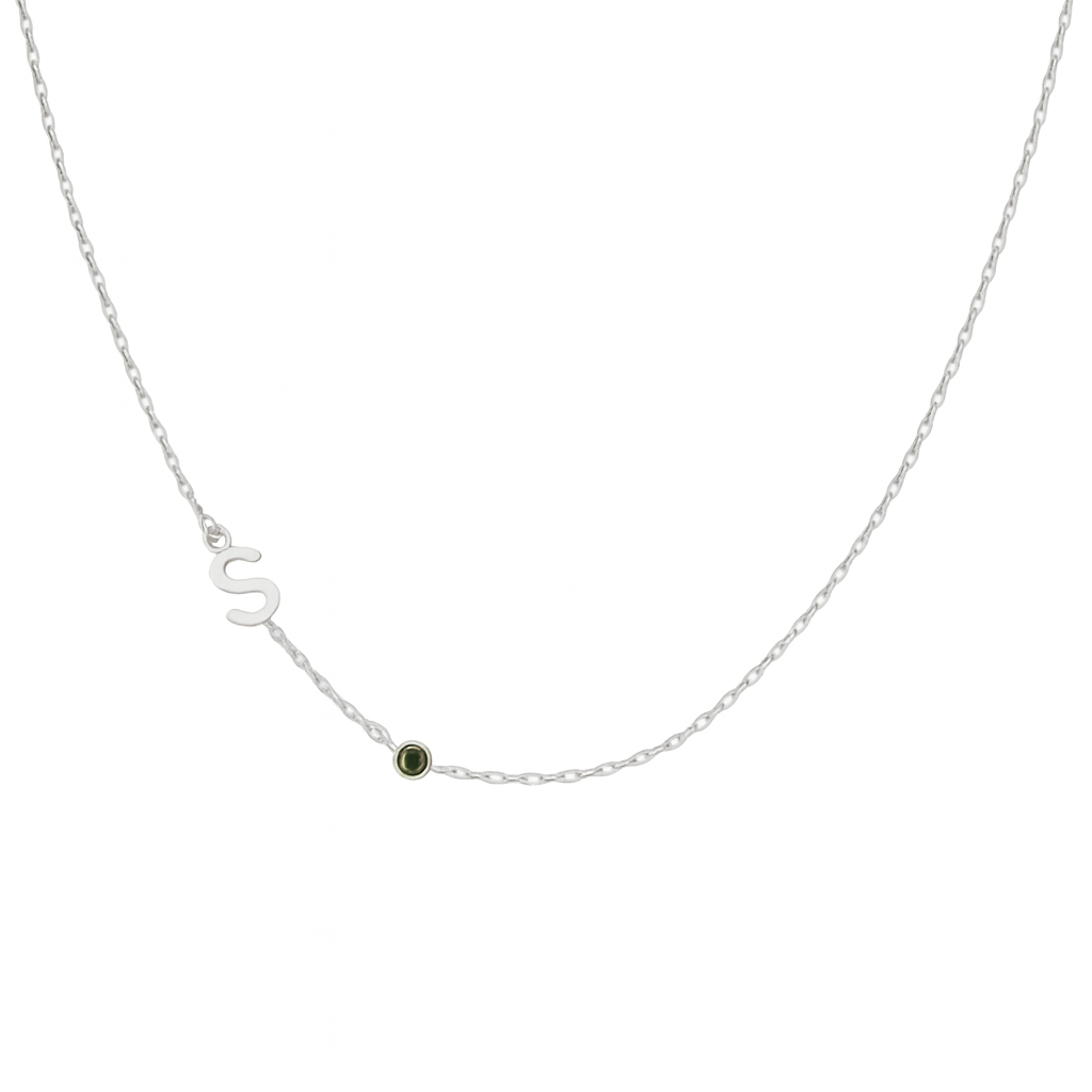 Dames Gepersonaliseerde Sideways Initiaal Geboortesteen Ketting