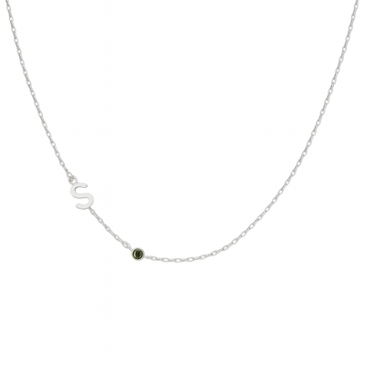 Dames Gepersonaliseerde Sideways Initiaal Geboortesteen Ketting